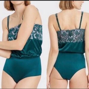 Auden Teal Satin & Lace lingerie Bodysuit NWT L